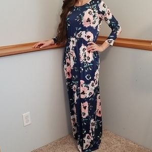Dark blue with pink flowers dress! NWOT